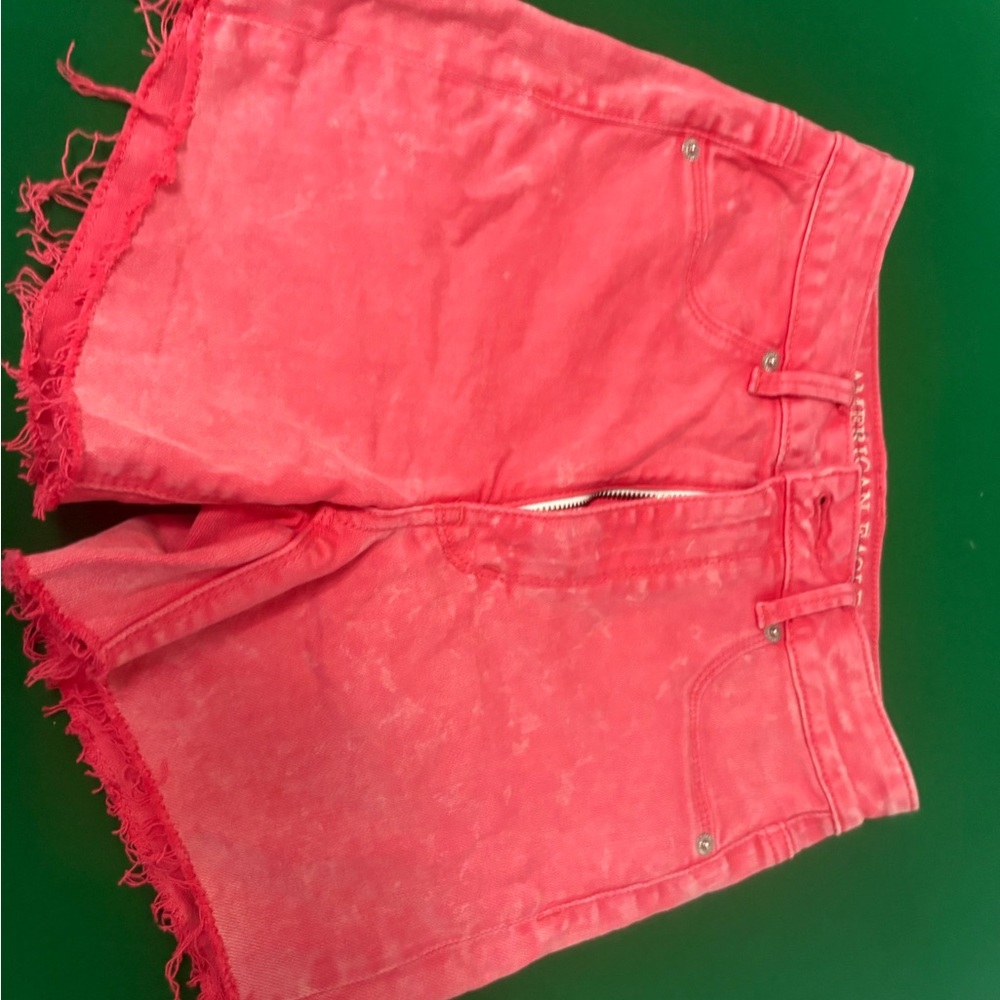 American Eagle Outfitters Coral Pink Frayed Hem Denim Shorts